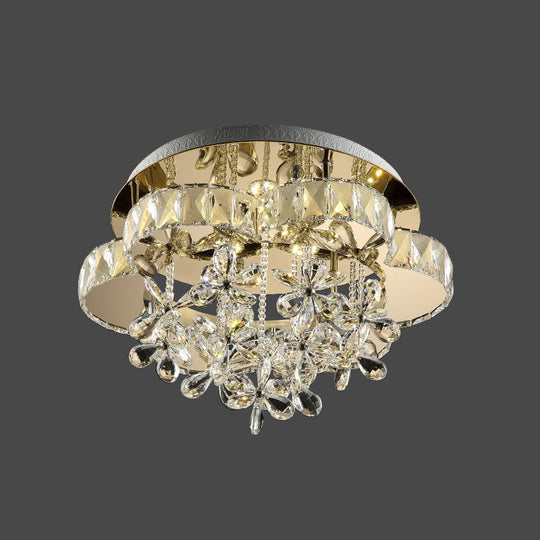 Chrome Blossom Modernist LED Semi Flush Ceiling Lamp with Crystal Shade