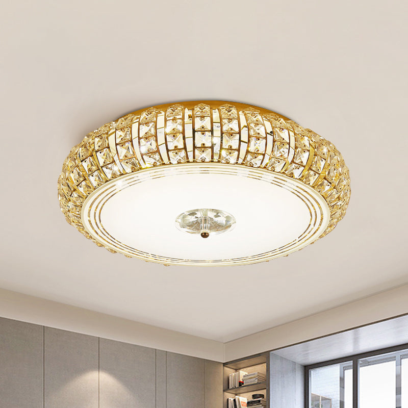 Modern Chrome/Gold LED Crystal Ceiling Mounted Light, Flushmount Design, 15"/19" Width