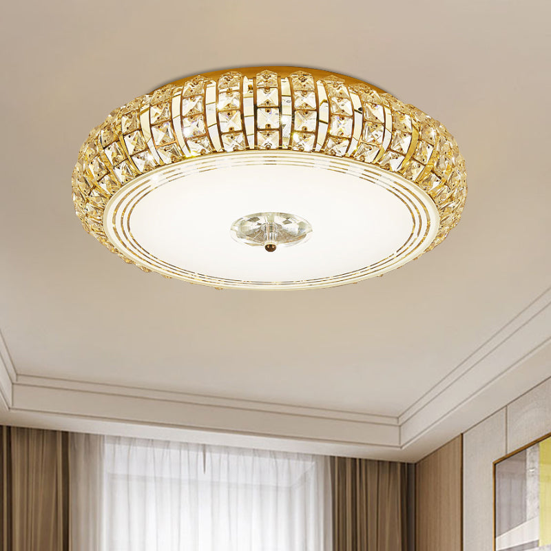 Modern Chrome/Gold LED Crystal Ceiling Mounted Light, Flushmount Design, 15"/19" Width