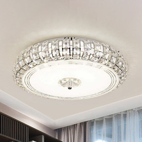 Modern Chrome/Gold LED Crystal Ceiling Mounted Light, Flushmount Design, 15"/19" Width