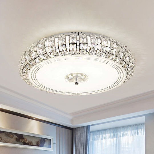 Modern Chrome/Gold LED Crystal Ceiling Mounted Light, Flushmount Design, 15"/19" Width