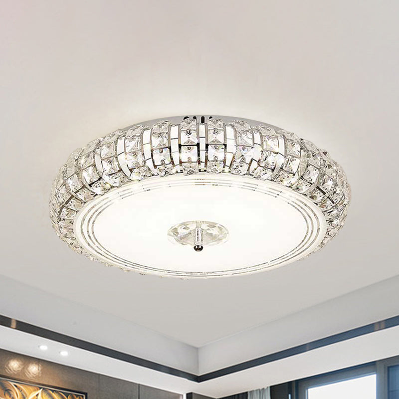 Modern Chrome/Gold LED Crystal Ceiling Mounted Light, Flushmount Design, 15"/19" Width