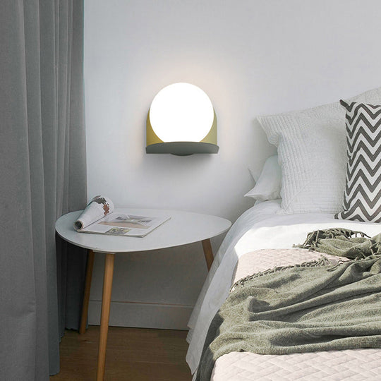 Nordic Style White Globe Wall Light With Frosted Glass For Study Room & Child Bedroom Green / 6