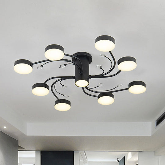 Simple Black Semi Flush Ceiling Chandelier For Guest Rooms - 4/6/8 Head With Round Metal Shade