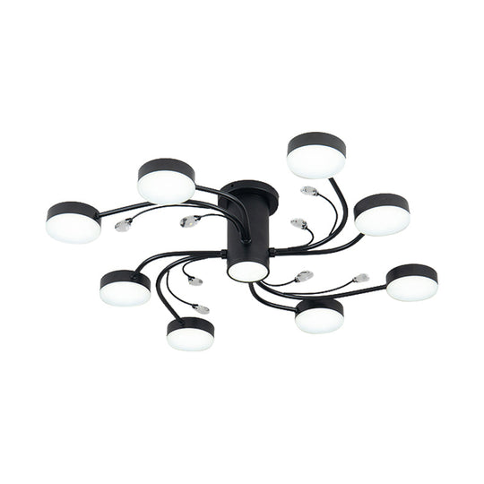 Simple Black Semi Flush Ceiling Chandelier For Guest Rooms - 4/6/8 Head With Round Metal Shade