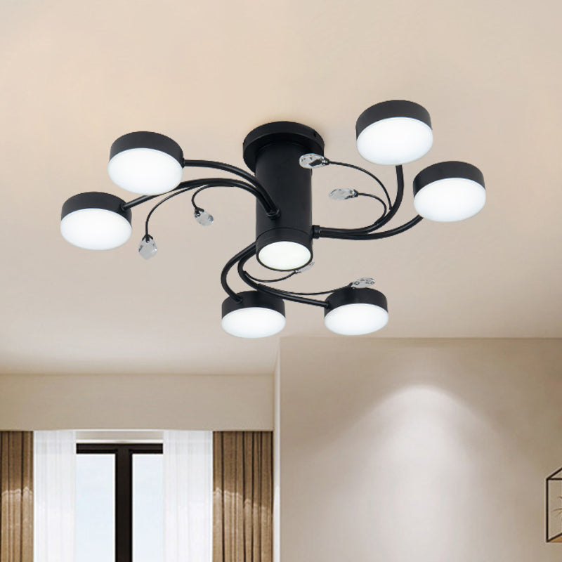 Simple Black Semi Flush Ceiling Chandelier For Guest Rooms - 4/6/8 Head With Round Metal Shade