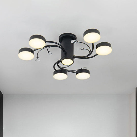 Simple Black Semi Flush Ceiling Chandelier for Guest Rooms - 4/6/8 Head with Round Metal Shade