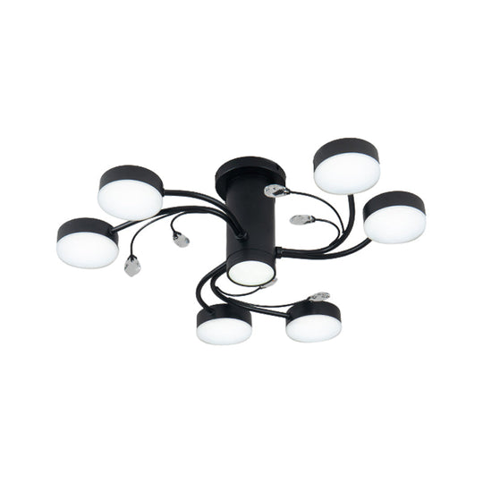 Simple Black Semi Flush Ceiling Chandelier for Guest Rooms - 4/6/8 Head with Round Metal Shade