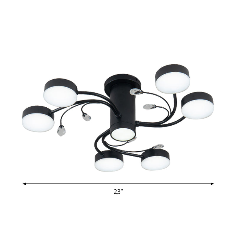 Simple Black Semi Flush Ceiling Chandelier for Guest Rooms - 4/6/8 Head with Round Metal Shade