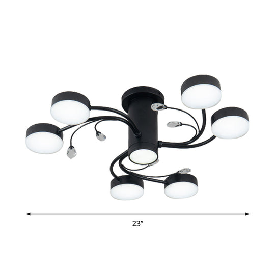 Simple Black Semi Flush Ceiling Chandelier For Guest Rooms - 4/6/8 Head With Round Metal Shade