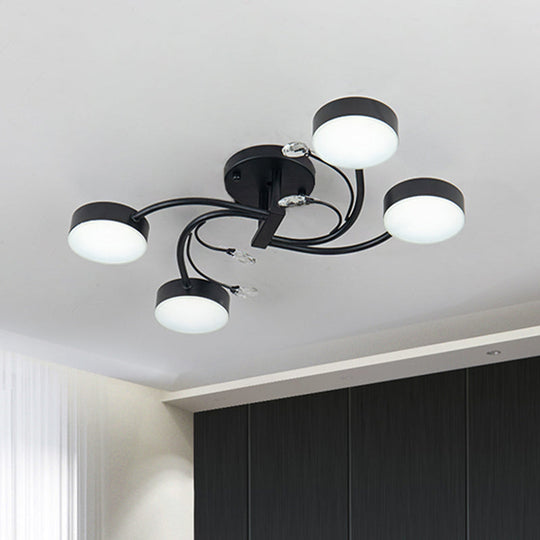 Simple Black Semi Flush Ceiling Chandelier for Guest Rooms - 4/6/8 Head with Round Metal Shade