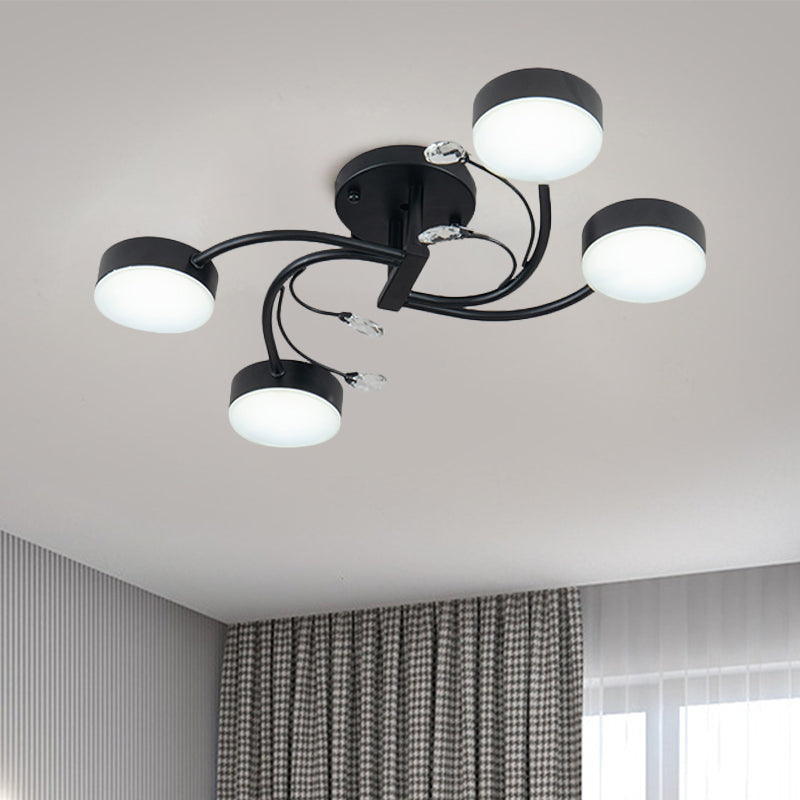 Simple Black Semi Flush Ceiling Chandelier for Guest Rooms - 4/6/8 Head with Round Metal Shade