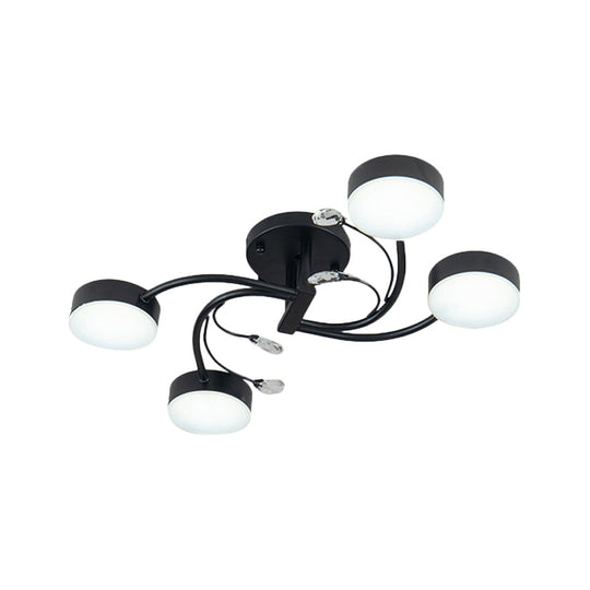 Simple Black Semi Flush Ceiling Chandelier for Guest Rooms - 4/6/8 Head with Round Metal Shade