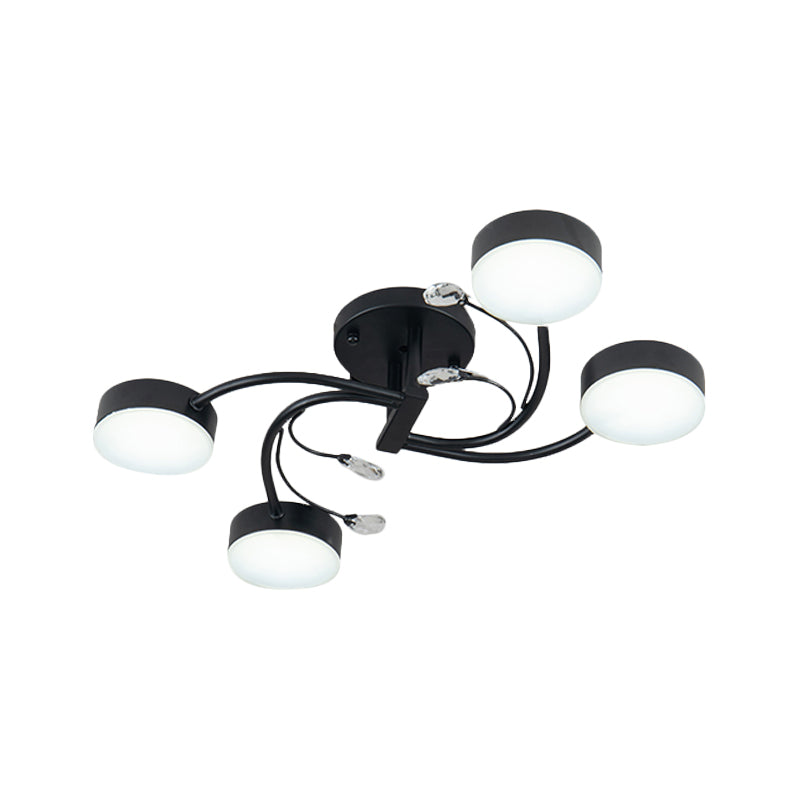 Simple Black Semi Flush Ceiling Chandelier For Guest Rooms - 4/6/8 Head With Round Metal Shade