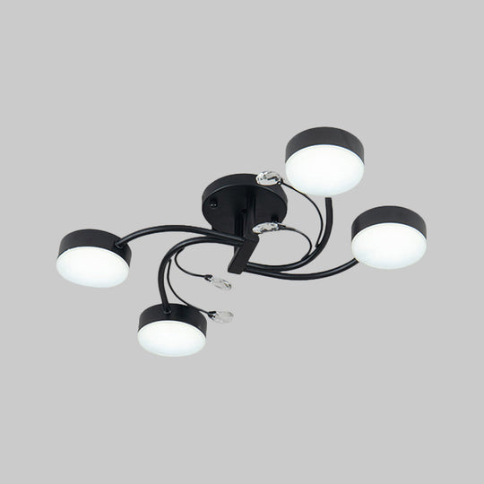 Simple Black Semi Flush Ceiling Chandelier for Guest Rooms - 4/6/8 Head with Round Metal Shade