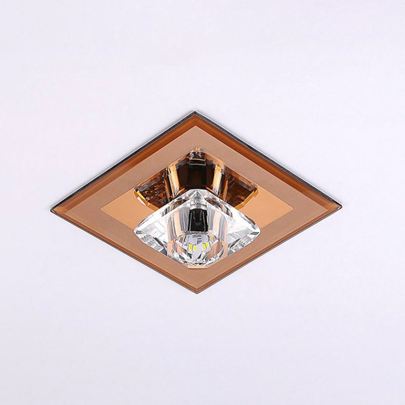 Minimalist Crystal Led Flush Mount Ceiling Lamp - Square Shape With Tan/Black Finish Warm/White