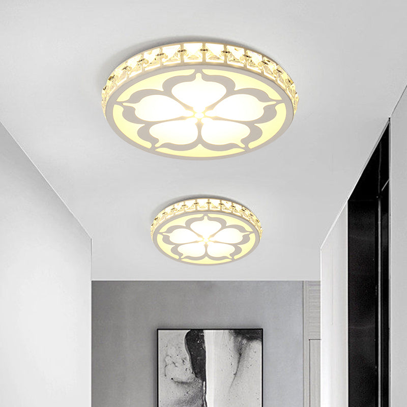 Modernity Faceted Crystal Flush Mount Lamp with Flower Pattern in White/Gold - LED Ceiling Light Fixture