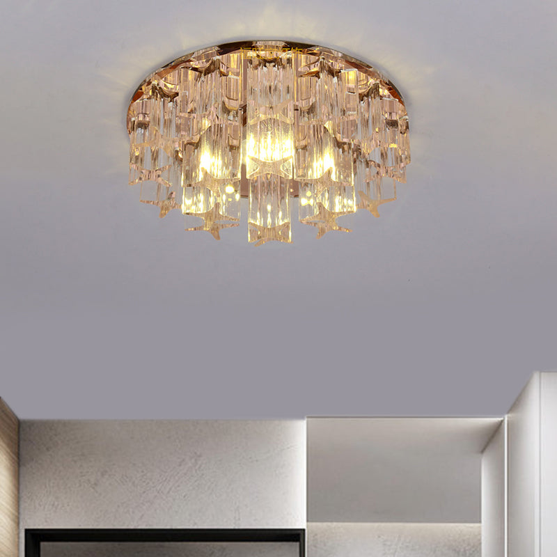 Faceted Crystal Starfish LED Semi Flush Light for Hallways with Warm/White Light in Rose Gold