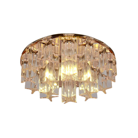 Faceted Crystal Starfish LED Semi Flush Light for Hallways with Warm/White Light in Rose Gold