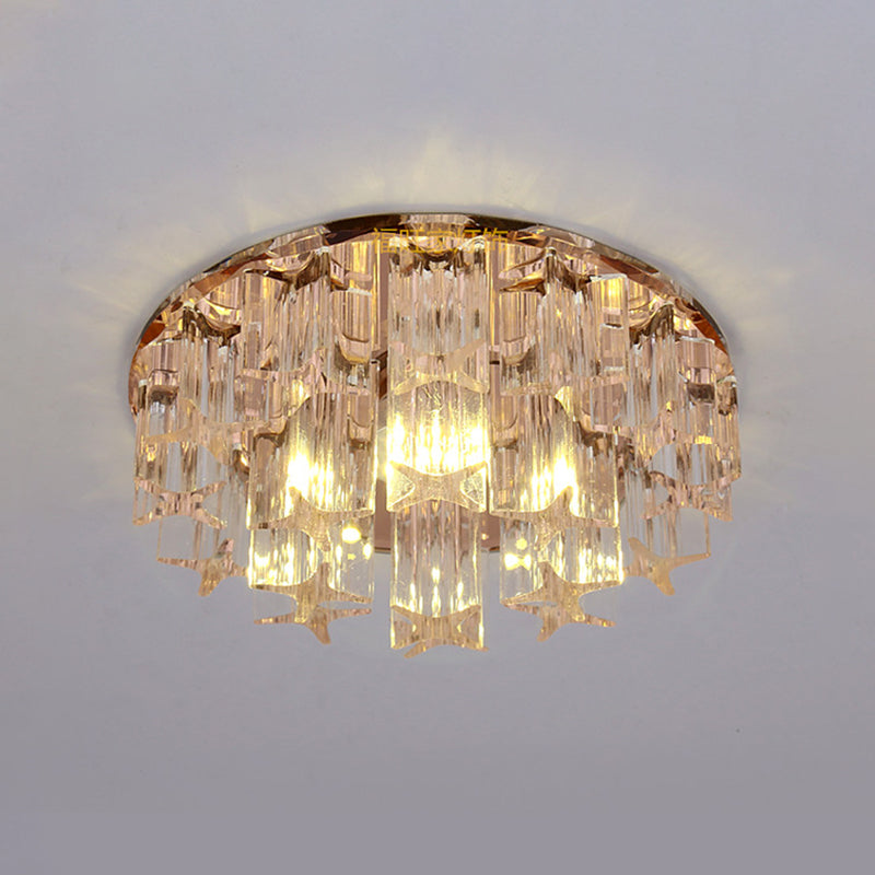 Faceted Crystal Starfish LED Semi Flush Light for Hallways with Warm/White Light in Rose Gold