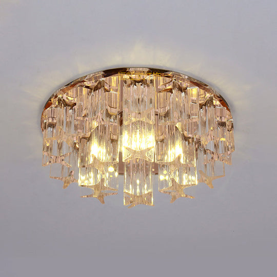 Faceted Crystal Starfish LED Semi Flush Light for Hallways with Warm/White Light in Rose Gold