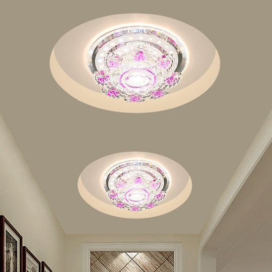 Modernist Floral LED Ceiling Fixture with Beveled Crystal Accents - Pink/Yellow, Warm/White Light