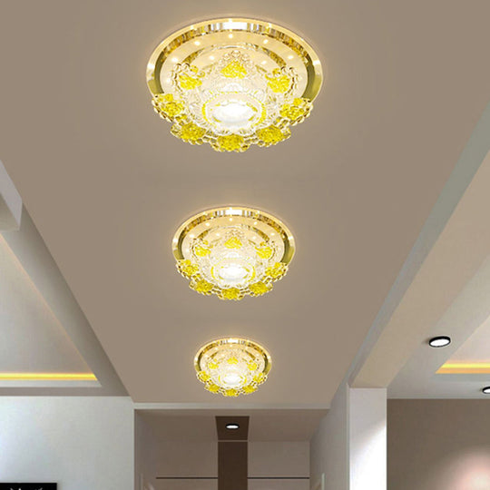 Modernist Floral LED Ceiling Fixture with Beveled Crystal Accents - Pink/Yellow, Warm/White Light