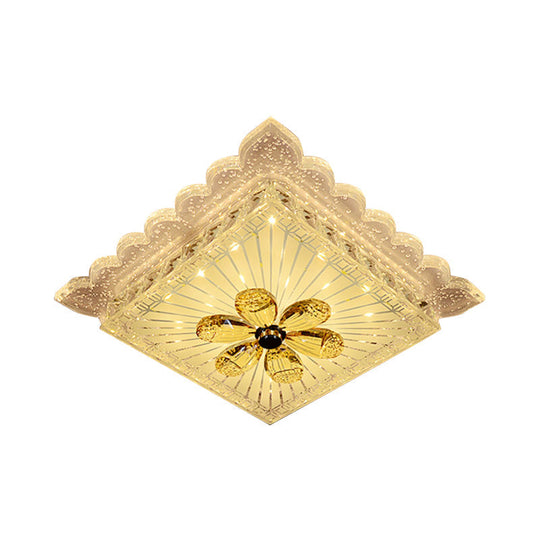 Modern Led Crystal Square Flush Mount Ceiling Light Fixture In Warm/White With Scalloped Edge