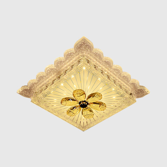 Modern Led Crystal Square Flush Mount Ceiling Light Fixture In Warm/White With Scalloped Edge