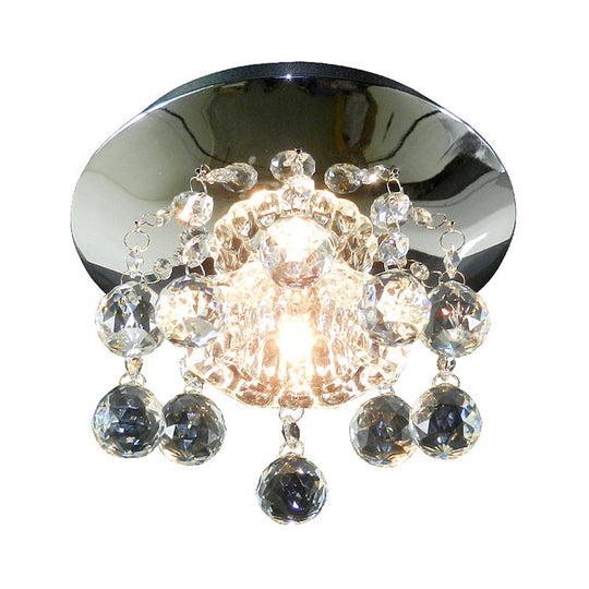 Modernist Clear Crystal LED Chrome Semi Flush Mount Light for Corridor