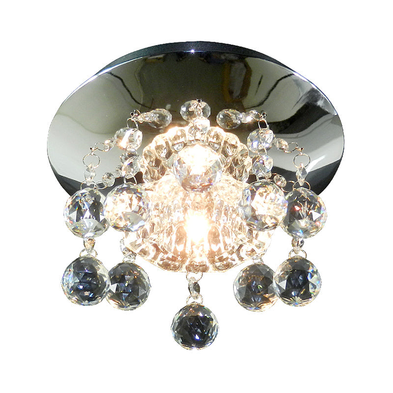 Modernist Clear Crystal Led Chrome Semi Flush Mount Light For Corridor