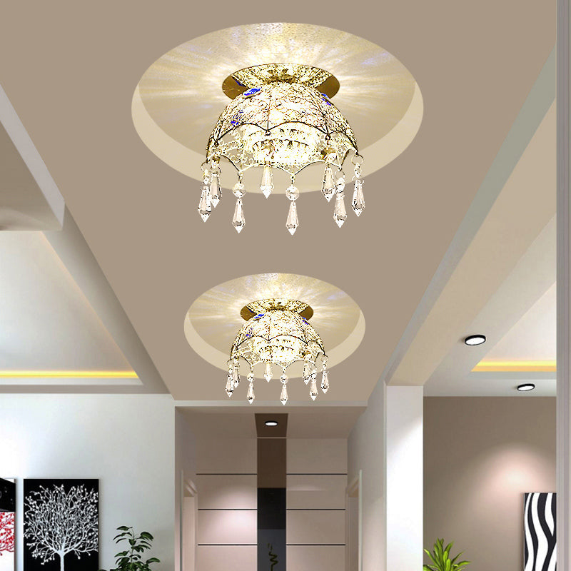 Modern Led Ceiling Lamp With Crystal Shade Chrome Scalloped Dome Flush Mount Light In Warm/White /