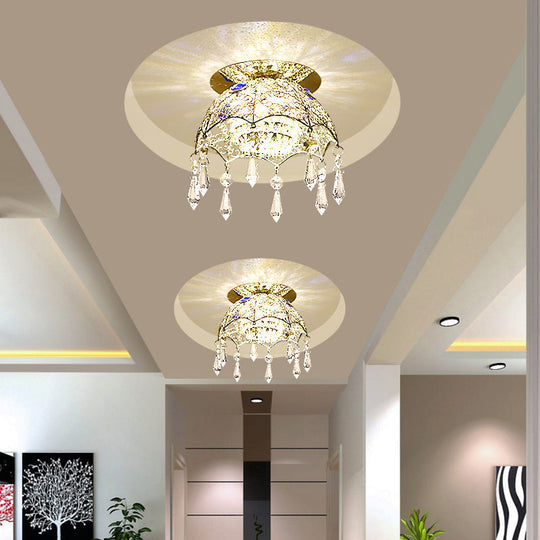 Modern Led Ceiling Lamp With Crystal Shade Chrome Scalloped Dome Flush Mount Light In Warm/White /