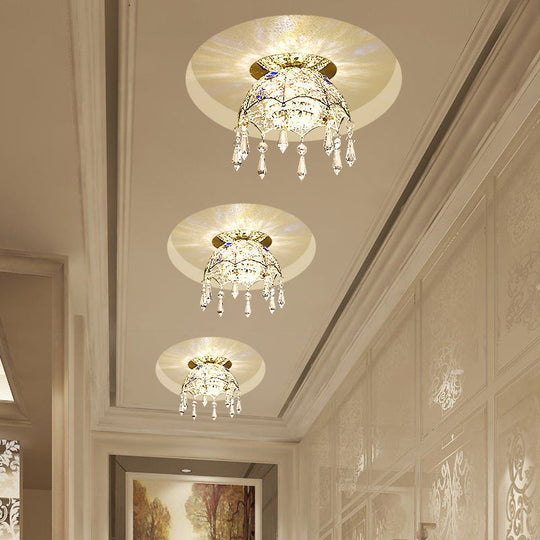 Modern Led Ceiling Lamp With Crystal Shade Chrome Scalloped Dome Flush Mount Light In Warm/White