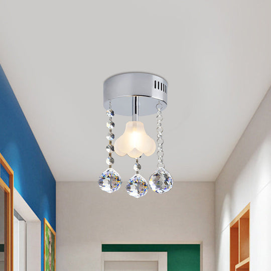 Clear Crystal Semi-Flush Dining Room Ceiling Lamp with Chrome Finish and Frosted Glass Shade