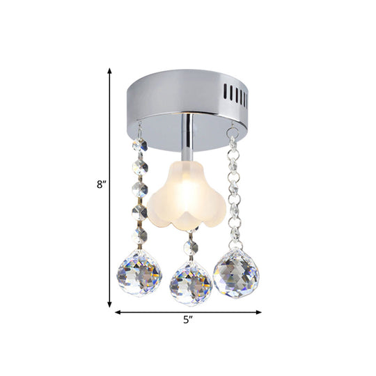 Clear Crystal Semi-Flush Dining Room Ceiling Lamp with Chrome Finish and Frosted Glass Shade