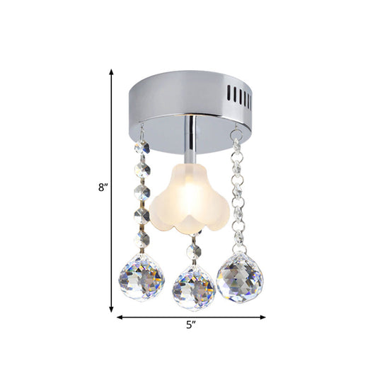 Clear Crystal Semi-Flush Dining Room Ceiling Lamp With Chrome Finish And Frosted Glass Shade