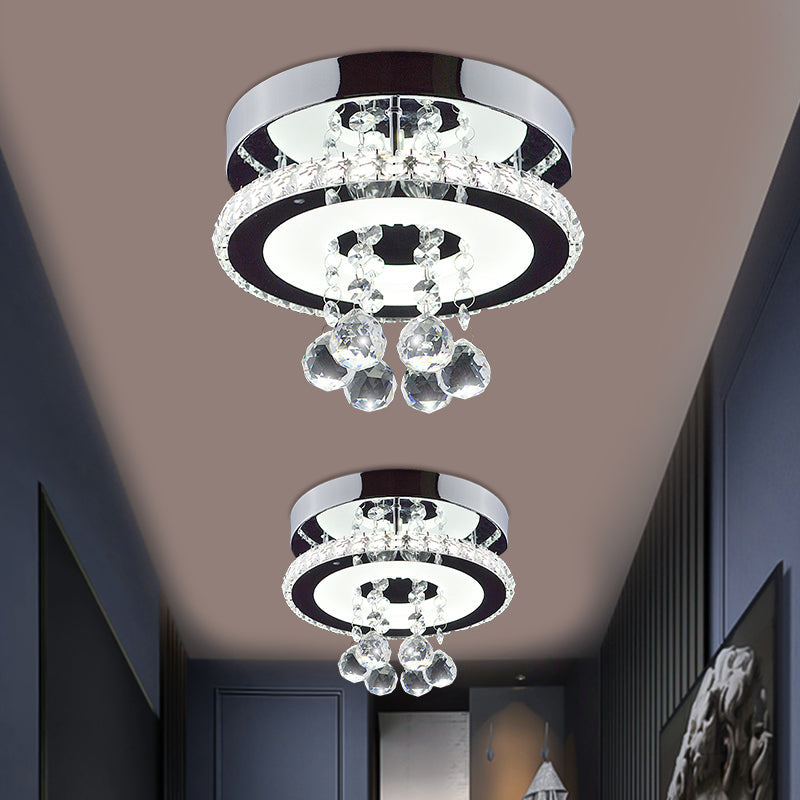 Simplicity Circle Flush Crystal LED Ceiling Fixture in Chrome - 8"/12" Size Options - Warm/White Light