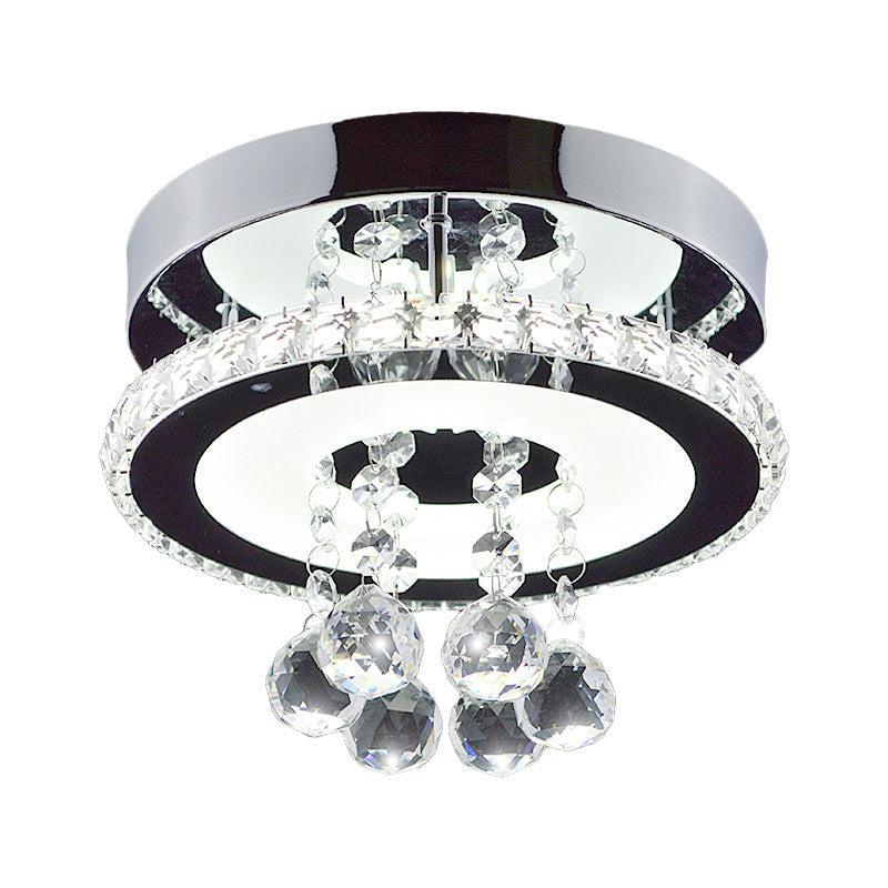 Simplicity Circle Flush Crystal LED Ceiling Fixture in Chrome - 8"/12" Size Options - Warm/White Light