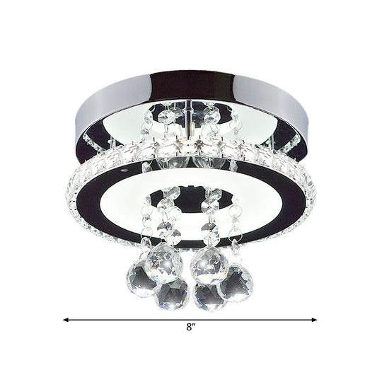 Simplicity Circle Flush Crystal LED Ceiling Fixture in Chrome - 8"/12" Size Options - Warm/White Light