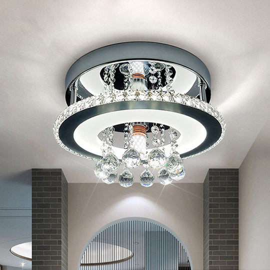 Simplicity Circle Flush Crystal LED Ceiling Fixture in Chrome - 8"/12" Size Options - Warm/White Light