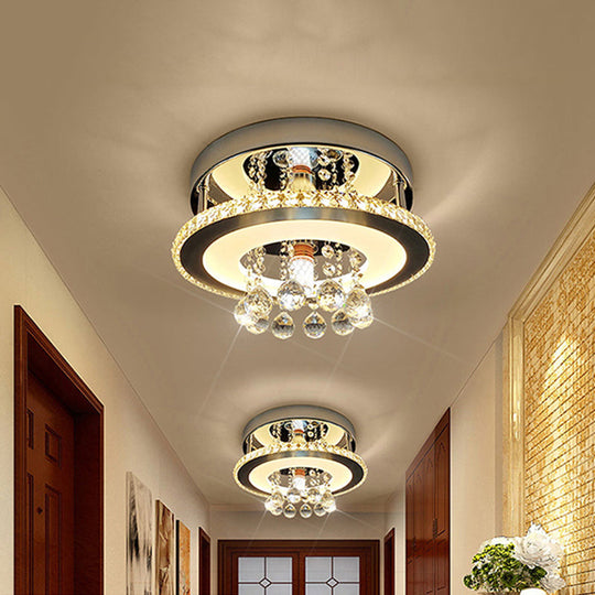 Simplicity Circle Flush Crystal LED Ceiling Fixture in Chrome - 8"/12" Size Options - Warm/White Light