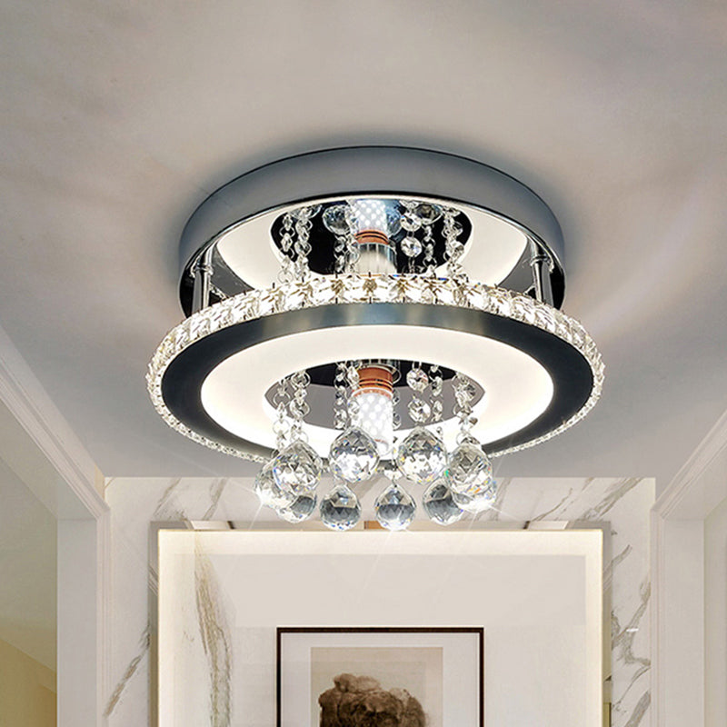 Simplicity Circle Flush Crystal LED Ceiling Fixture in Chrome - 8"/12" Size Options - Warm/White Light