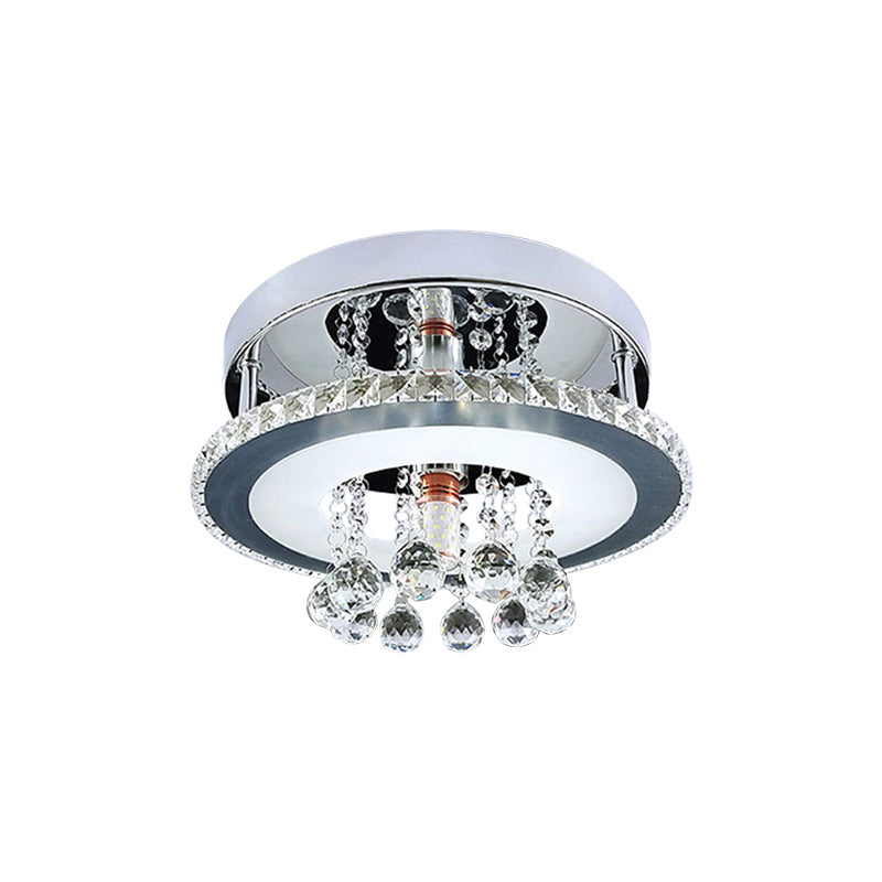 Simplicity Circle Flush Crystal LED Ceiling Fixture in Chrome - 8"/12" Size Options - Warm/White Light