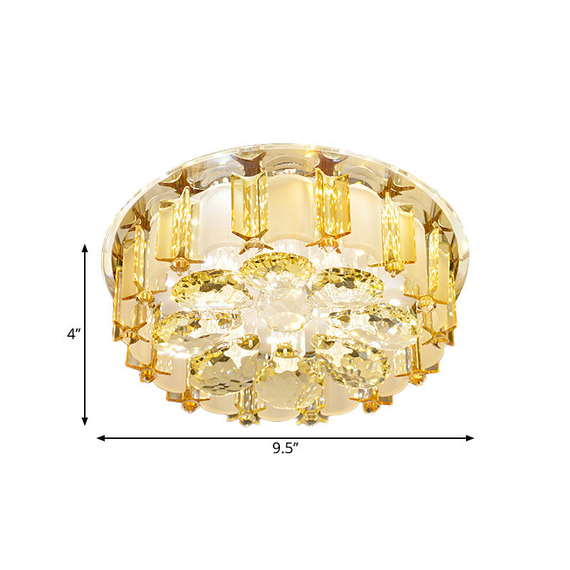 Modernist Led Chrome Floral Semi Mount Ceiling Light Fixture With Crystal Block In Warm/White