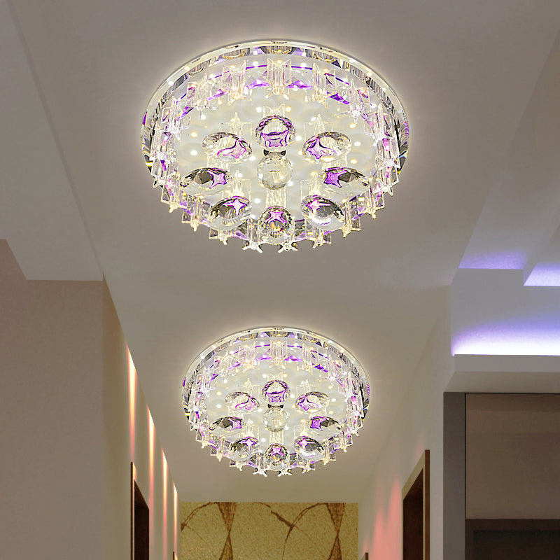 Contemporary Crystal Hallway Led Ceiling Lamp In Purple/Coffee - Warm/White Light