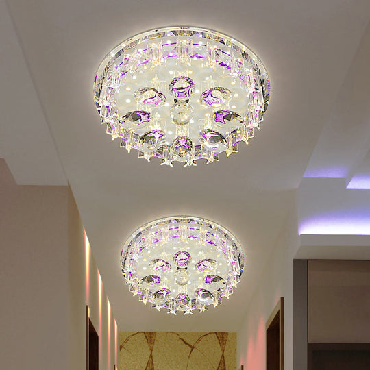 Contemporary Crystal Hallway Led Ceiling Lamp In Purple/Coffee - Warm/White Light