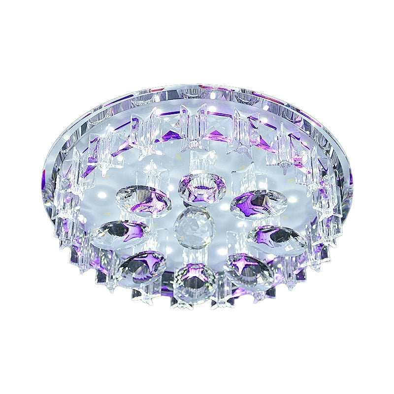 Contemporary Crystal Hallway Led Ceiling Lamp In Purple/Coffee - Warm/White Light