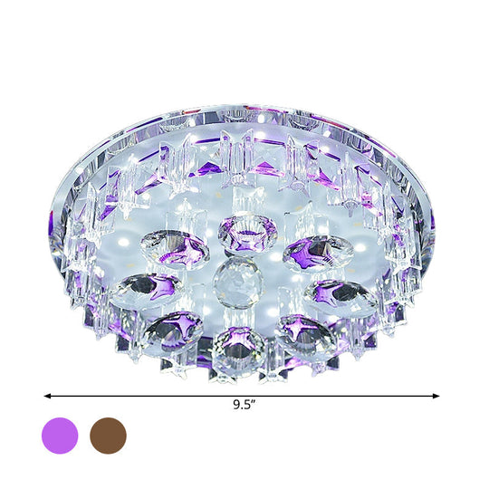 Contemporary Crystal Hallway Led Ceiling Lamp In Purple/Coffee - Warm/White Light