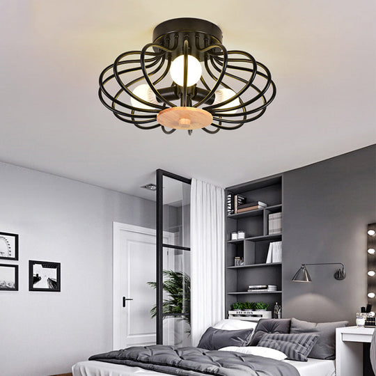 Melon Cage Metal Ceiling Light for Restaurant Stairway - Contemporary Flush Mount Design